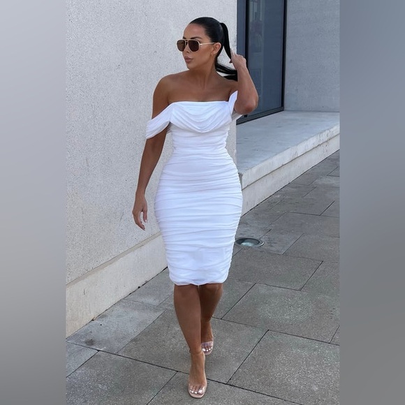 Fashion Nova Dresses & Skirts - Fashion Nova Ruched White Midi Dress